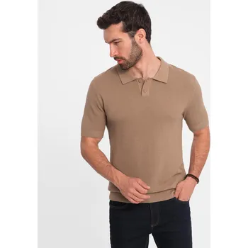 Pánská bavlněná polokošile ze strukturovaného úpletu - světle hnědá V3 OM-POSS-0117 - XL