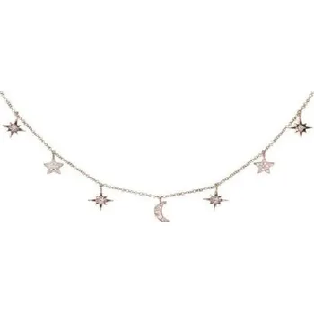 Náhrdelník Dámský řetízek s měsícem a hvězdami starorůžová
