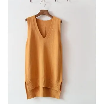 Dámský svetr Dámský pletený svetr bez rukávů G394 světle hnědá