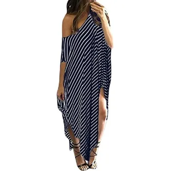 Dámské šaty Asymetrické maxi šaty pruhované tmavě modrá M