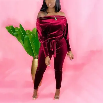 Dámský overall Dámský sametový overal s odhalenými rameny vínová S