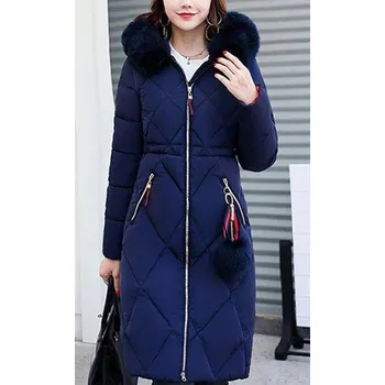 Dámská bunda Dámská dlouhá zimní bunda se vzorem J2323 modrá S