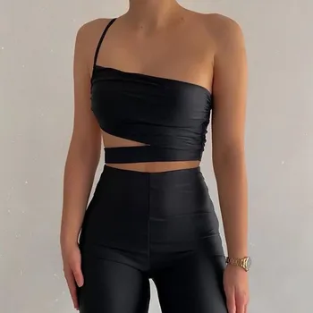 Dámský asymetrický crop top A1094 černá XS