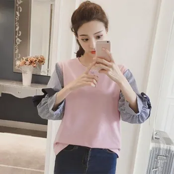 Dámská halenka Dámská halenka s pruhovanými rukávy růžová XS