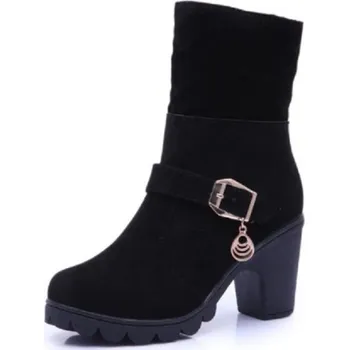 Dámská zimní obuv Dámské zimní boty s přezkou na podpatku J1193 černá 36