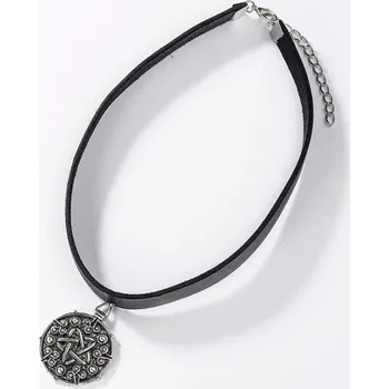 Náhrdelník Dámský kožený choker náhrdelník s přívěskem stříbrná