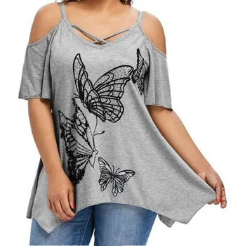 Dámské tričko Dámský top s motýly nadměrné velikosti XXL