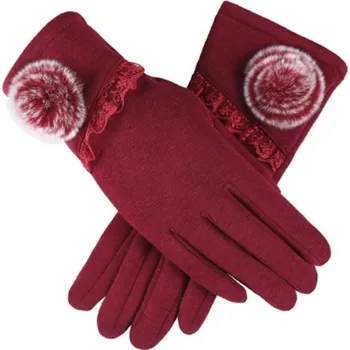 Rukavice Dámské rukavice s bambulí J822 vínová