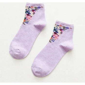 Dámské ponožky Dámské ponožky s květinami fialová