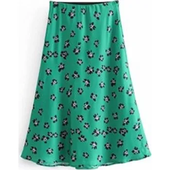 Dámská sukně Dámská zelená midi sukně s květinami L