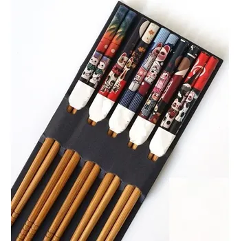 Jídelní hůlka Bambusové jídelní hůlky s kočkami 5 párů