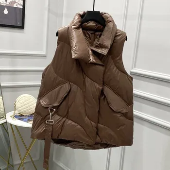 Dámská vesta Dámská péřová vesta P2182 hnědá M