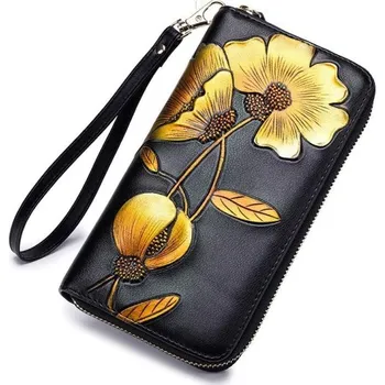 Peněženka Dámská kožená peněženka s květinami M311 žlutá