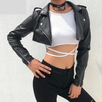 Dámská casual bunda Dámská crop top bunda z umělé kůže M