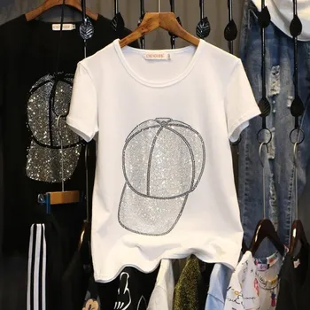 Dámské tričko s flitry bílá XXL