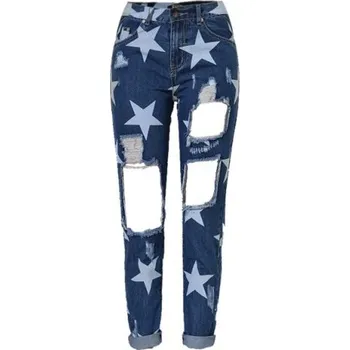 Dámské džíny Dámské roztrhané džíny s hvězdami modrá XXL