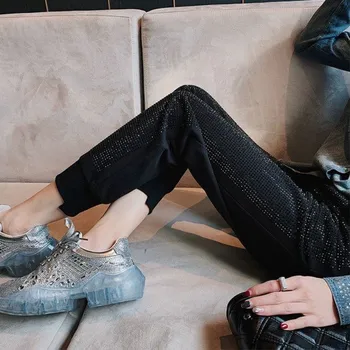 Dámské tepláky s kamínky černá XL