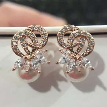 Náušnice Dámské náušnice s perlami a zirkony 4