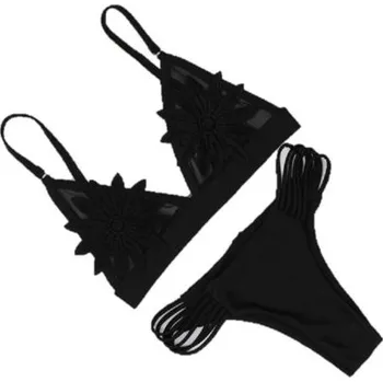 Dámské plavky Dámské brazilské plavky s květinami na košíčkách J1693 černá L