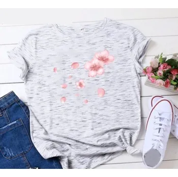 Dámské tričko Dámské tričko s potiskem květin A1303 světle šedá 3XL