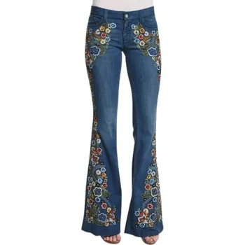 Dámské džíny Dámské džíny do zvonu s nášivkami tmavě modrá XXL