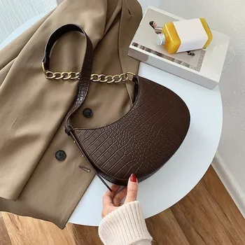 Kabelka Dámská kabelka se vzorem krokodýlí kůže M1368 tmavě hnědá