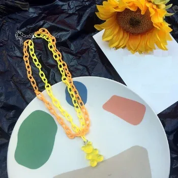 Náhrdelník Dámský dvojitý náhrdelník s medvědem žlutá