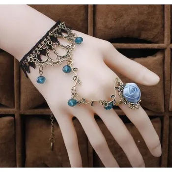 Náramek Dámský gotický náramek s prstenem modrá