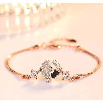 Náramek Dámský náramek se čtyřlístkem starorůžová