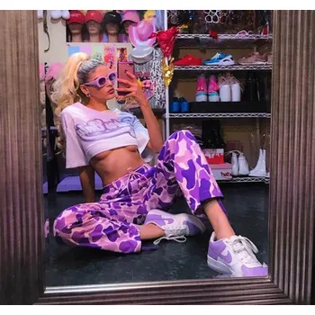 Dámské kalhoty Dámské maskáčové kalhoty fialové M