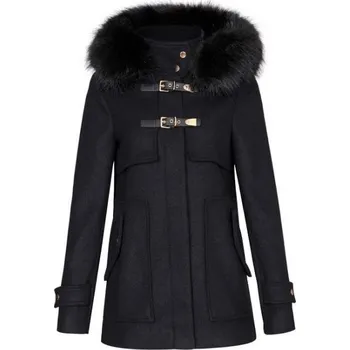 Dámský kabát Dámský zimní kabát s kapucí - Černý S