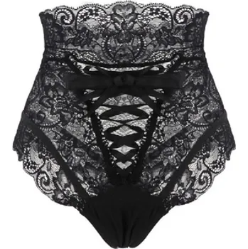 Kalhotky Dámské sexy krajkové kalhotky do pasu J1150 černá XS