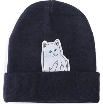 Čepice Dámská beanie čepice s kočkou tmavě modrá