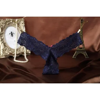 Kalhotky Dámská krajková tanga s mašličkou Alexia tmavě modrá L