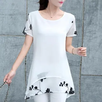 Dámská halenka Dámská dlouhá halenka s květinami bílá XS