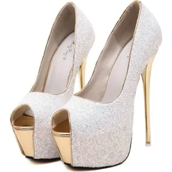 Dámské lodičky Dámské třpytivé lodičky na platformě J1802 bílá 40