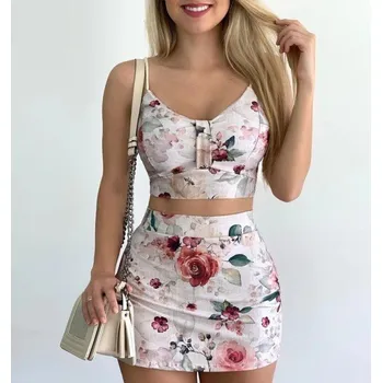 Dámská sukně Dámský květovaný crop top a sukně B1206 L