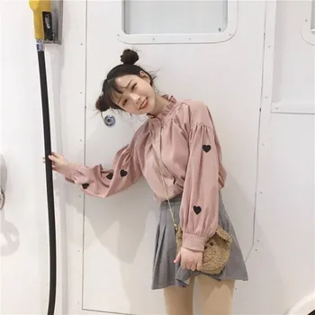 Dámská košile Dámská volná košile se srdíčky růžová M