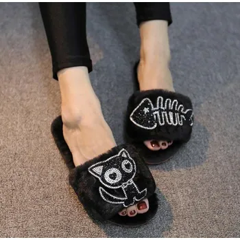 Dámské pantofle Dámské pantofle s kamínky černá 42