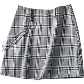 Dámská sukně Dámská kostkovaná mini sukně s řetízkem XS