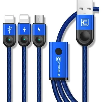Datový kabel Datový kabel USB na 2x Lightning / Micro USB modrá