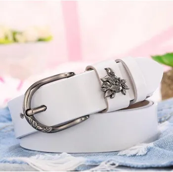 Opasek Dámský kožený pásek s ozdobou bílá 95 cm