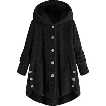 Dámský kabát Dámský vlněný kabát P1868 černá 3XL