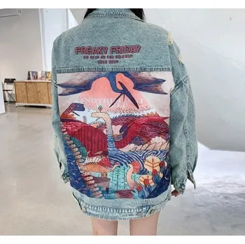 Dámská casual bunda Dámská džínová bunda s potiskem A1832 M