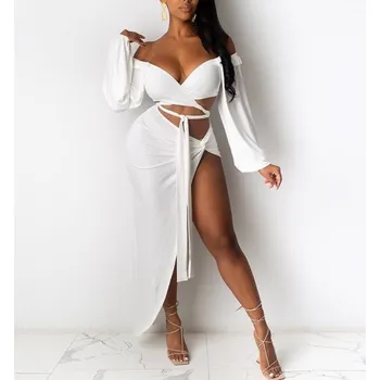 Dámský crop top a sukně B1044 bílá S