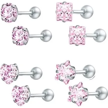 Náušnice Dámské peckové náušnice 4 páry růžová 6 mm