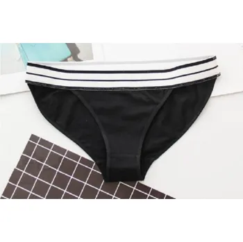 Kalhotky Dámské kalhotky s pruhovaným lemem černá XL