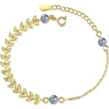 Náramek Dámský řetízkový náramek s perlami a lístky zlatá