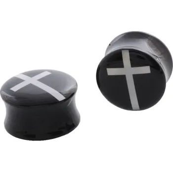 Piercing Akrylátový plug s křížkem 22 mm