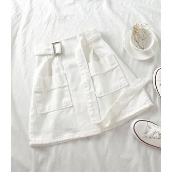 Dámská sukně Dámská džínová mini sukně s páskem bílá L